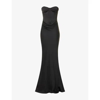 Rotate Birger Christensen Womens Black Kailey Corset Satin Gown In Black