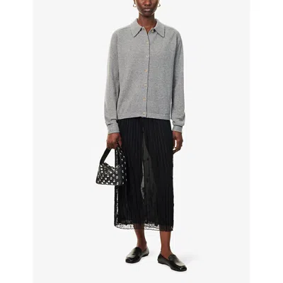 Totême Womens Relaxed-fit Buttoned-cuffs Cashmere Cardigan Dark Grey Melange Xs In Gray