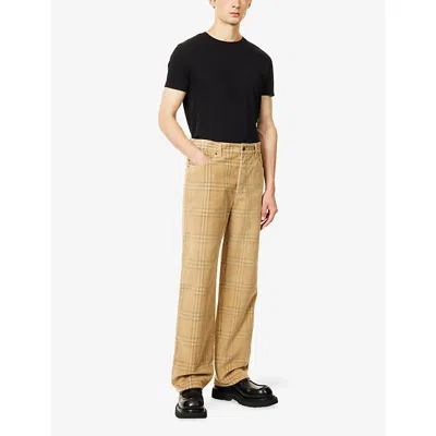Burberry Sand-coloured Check Corduroy Trousers In Brown