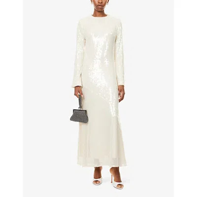 Rotate Birger Christensen Womens Kaisa Long-sleeve Sequin-embellished Maxi Dress Egret In Yellow