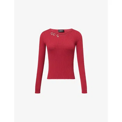 We11 Done Womens Piercing Long-sleeves Knitted Top Wine In Red