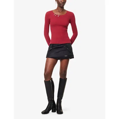 We11 Done Womens Piercing Long-sleeves Knitted Top Wine In Red