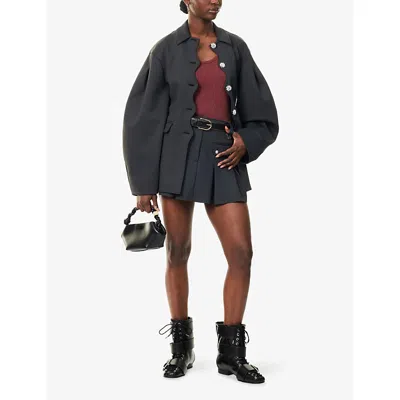 Ganni Black Pleated Mini Skirt In Blue