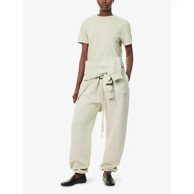 Essentials Womens Embossed-branding Round-neck Cotton-blend T-shirt Heather Stone In Neutral