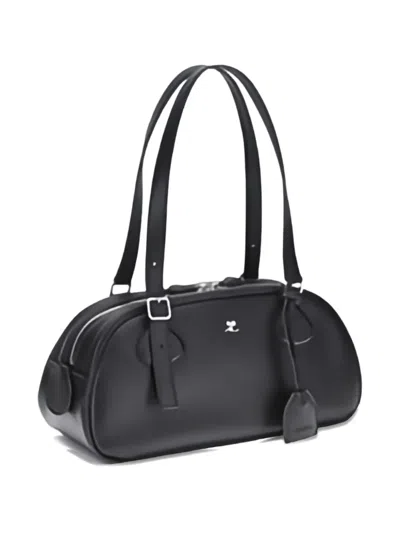 Courrèges Black Calf Leather Bos Taurus Shoulder Bag In Black