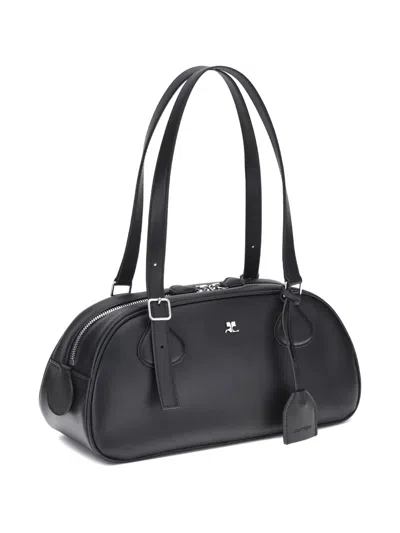 Courrèges Black Calf Leather Bos Taurus Shoulder Bag In Black