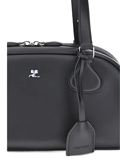 Courrèges Black Calf Leather Bos Taurus Shoulder Bag In Black