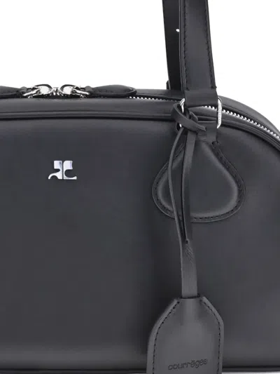 Courrèges Black Calf Leather Bos Taurus Shoulder Bag In Black