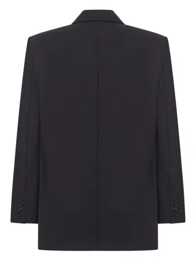 Saint Laurent Double-breasted Blazer In Silk Satin Crepon In Black
