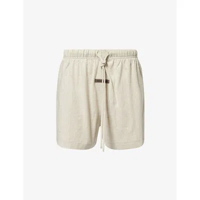 Essentials Womens Drawstring Brand-patch Cotton-jersey Shorts Heather Stone In Neutral