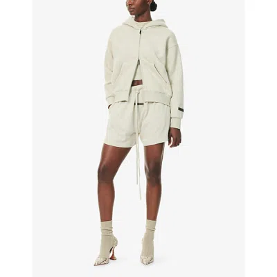 Essentials Womens Drawstring Brand-patch Cotton-jersey Shorts Heather Stone In Neutral