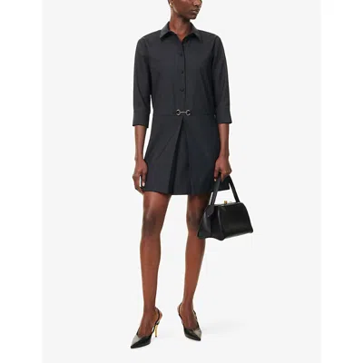 Gucci Womens Horsebit Long-sleeves Wool Mini Dress Ardesia Grey In Black