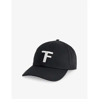 Tom Ford Logo-embroidered Leather-trimmed Cotton-twill Baseball Cap In Black