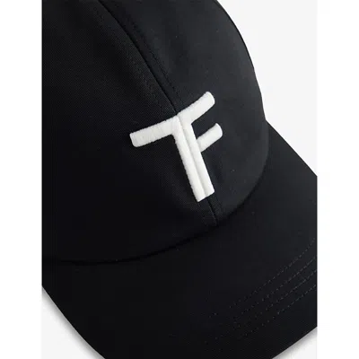 Tom Ford Logo-embroidered Leather-trimmed Cotton-twill Baseball Cap In Black