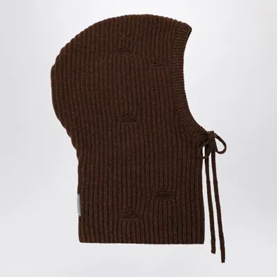 Mm6 Maison Margiela Logo Motif Knitted Balaclava In Brown