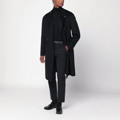 Tagliatore Double-breasted Black Wool Coat In Black