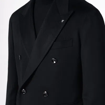 Tagliatore Double-breasted Black Wool Coat In Black