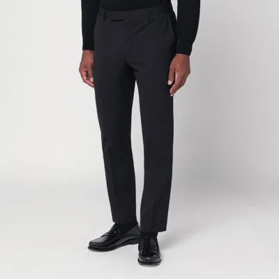 Pt Torino Black Stretch Wool Pant In Black