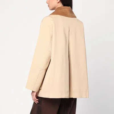 Ganni Womens Oversized-collar Brand-patch Woven Jacket Pale Khaki In Brown