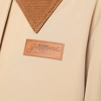Ganni Womens Oversized-collar Brand-patch Woven Jacket Pale Khaki In Brown