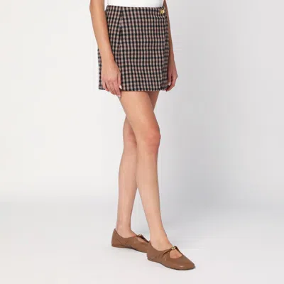 Ganni High Waist Check Pattern Mini Skirt With Button Detail In Brown