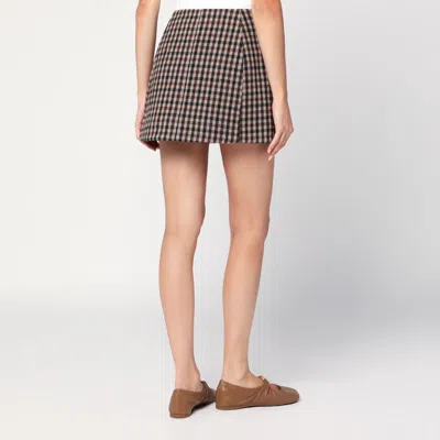 Ganni High Waist Check Pattern Mini Skirt With Button Detail In Brown