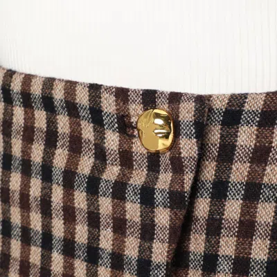 Ganni High Waist Check Pattern Mini Skirt With Button Detail In Brown