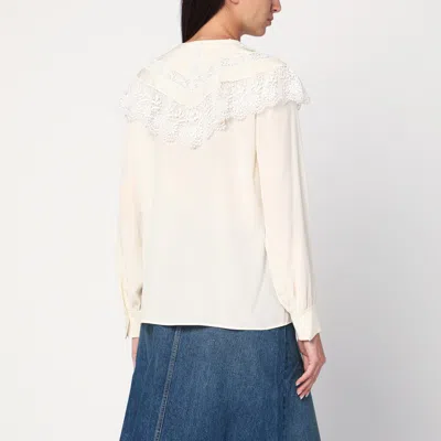 Chloé Floral Print Silk Charmeuse Top In Neutral
