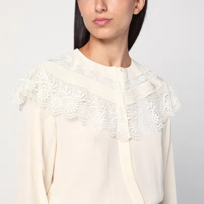 Chloé Floral Print Silk Charmeuse Top In Neutral