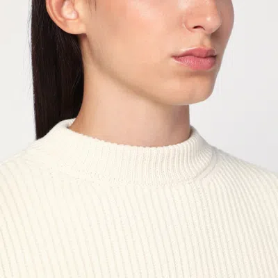 Jil Sander White Ribbed Crewneck Sweater In White