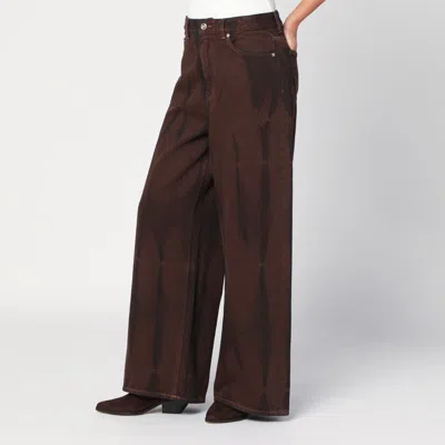 Ganni Brown Jeans With Tie-dye Pattern And Logo Patch On Back In Denim Woman In Brown