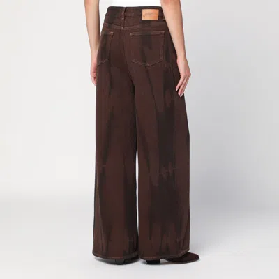 Ganni Brown Jeans With Tie-dye Pattern And Logo Patch On Back In Denim Woman In Brown