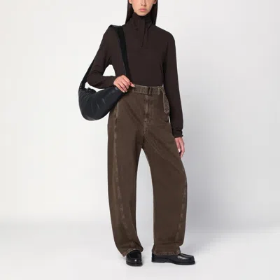 Lemaire Brown Turtleneck With Integrated Scarf In Brown