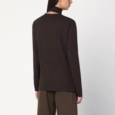 Lemaire Brown Turtleneck With Integrated Scarf In Brown