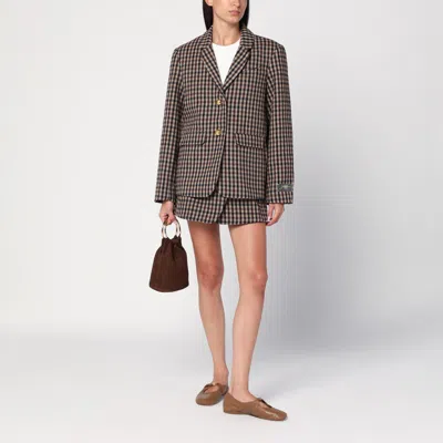 Ganni Checked Single-breasted Wool Blazer In Brown