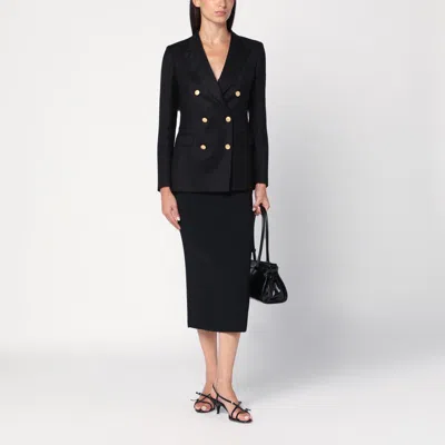 Tagliatore Double-breasted Wool Jacket With Peak Lapels In Black