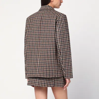 Ganni Checked Single-breasted Wool Blazer In Brown