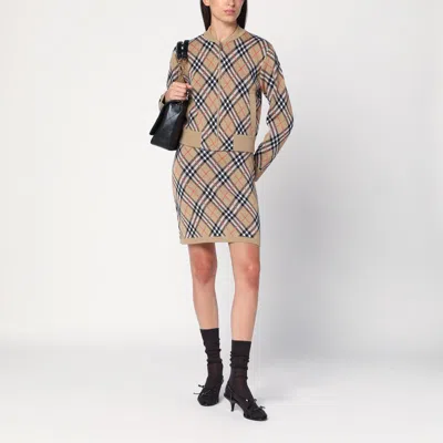 Burberry Check Wool Zip-up Cardigan In Sand