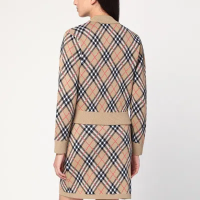 Burberry Check Wool Zip-up Cardigan In Sand