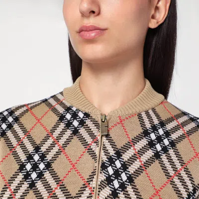 Burberry Check Wool Zip-up Cardigan In Sand