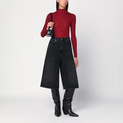 6397 Bordeaux Semi-sheer Turtleneck In Red