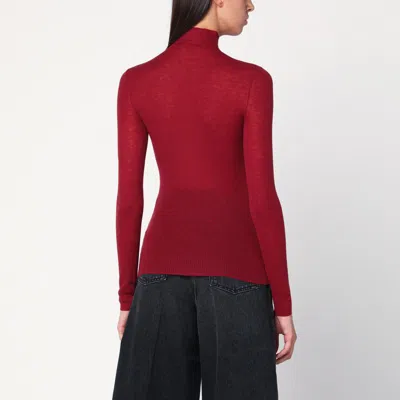 6397 Bordeaux Semi-sheer Turtleneck In Red