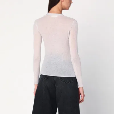 6397 Ivory Semi-sheer Knit Cardigan In White