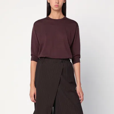 6397 Short-sleeved Sweater In Espresso Brown Wool In Burgundy