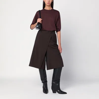 6397 Short-sleeved Sweater In Espresso Brown Wool In Burgundy