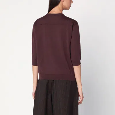 6397 Short-sleeved Sweater In Espresso Brown Wool In Burgundy
