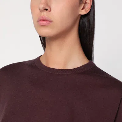 6397 Short-sleeved Sweater In Espresso Brown Wool In Burgundy