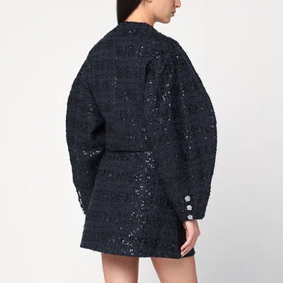 Rotate Birger Christensen Sequin-embellished Puff-sleeve Jacket In Blue