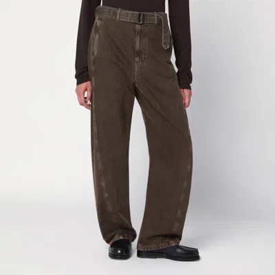 Lemaire Green Denim Trousers With Belt In Green