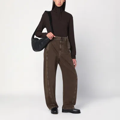 Lemaire Green Denim Trousers With Belt In Green